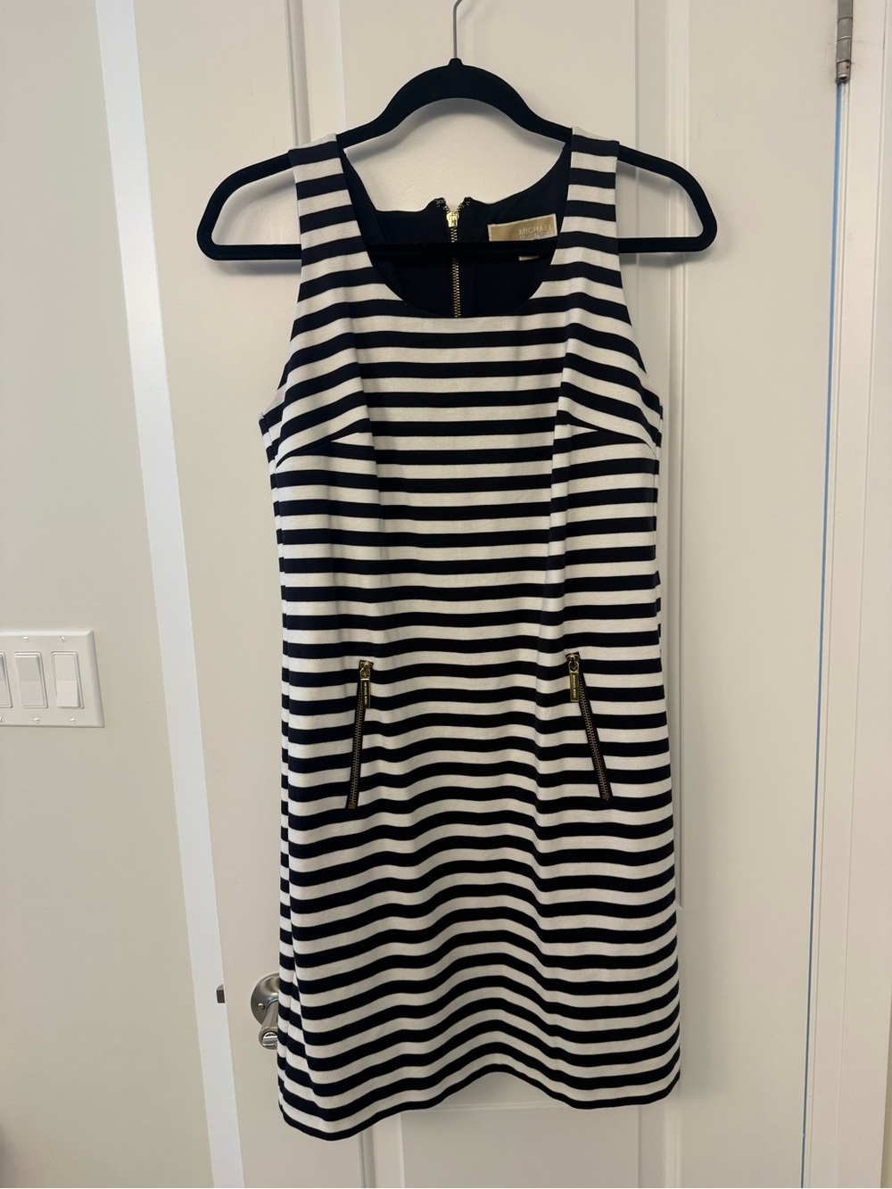 Striped Sleeveless Shift Dress - Navy & White
